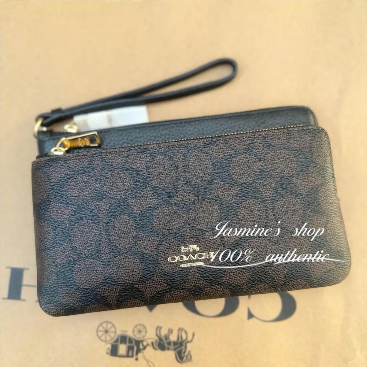 Double Zip Wallet In Signature Canvas CX161 CX161/walnut /black by Coach