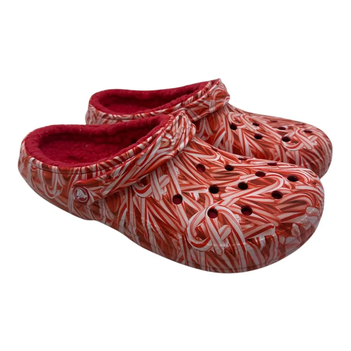 Crocs Classic Lined Candy Cane Clogs Men`s Size 13 Red White Christmas Slip On - Red