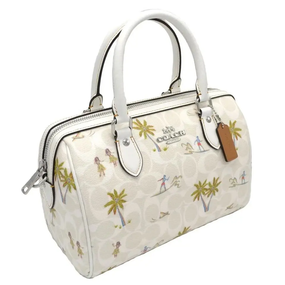 Coach Women`s Rowan Satchel Purse Crossbody Crossgrain Leather Handbag - Hardware: Silver, Exterior: Chalk White