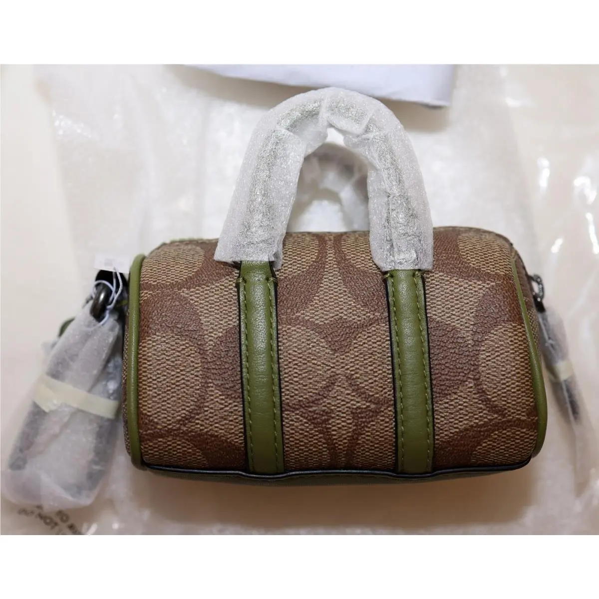 Mini Venturer Key Fob Bag Charm in Signature Print Olive Green CC022 by Coach