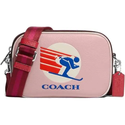 Coach Mini Jamie Camera Bag In Colorblock Signature Canvas Coach Stamp Pick - Hardware: Gold, Exterior: Powder Pink Wine Multi