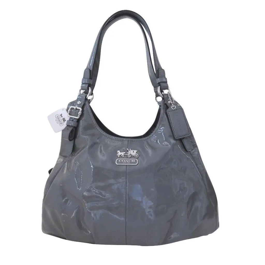 Coach Maggie Dark Gray Patent Leather Shoulder Purse Hobo Bag Last