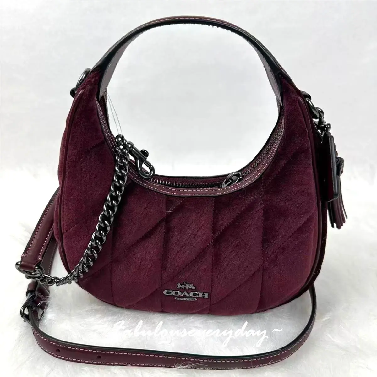 Coach Carmen Mini Crossbody Bag with Quilting Velvet/gunmetal/burgundy CCE61