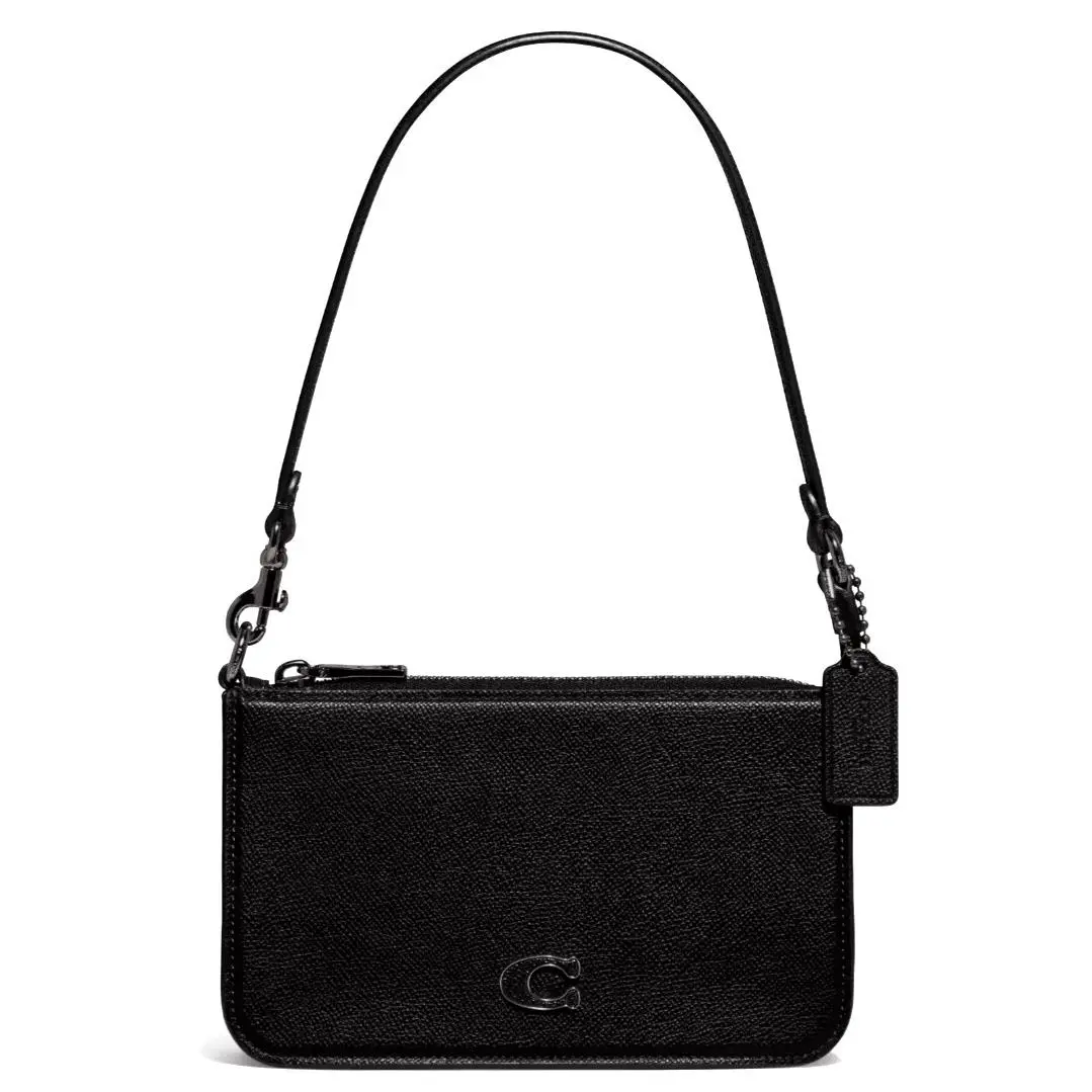 Coach Pouch CJ797 Conv. Shoulder Bag Wristlel Pouch Black Leather Gunmetal