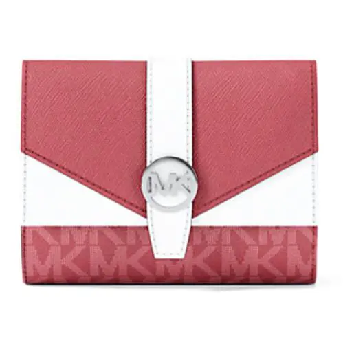 Michael Kors Greenwich Medium Envelope Trifold Wallet MK Signature Logo Hibiscus