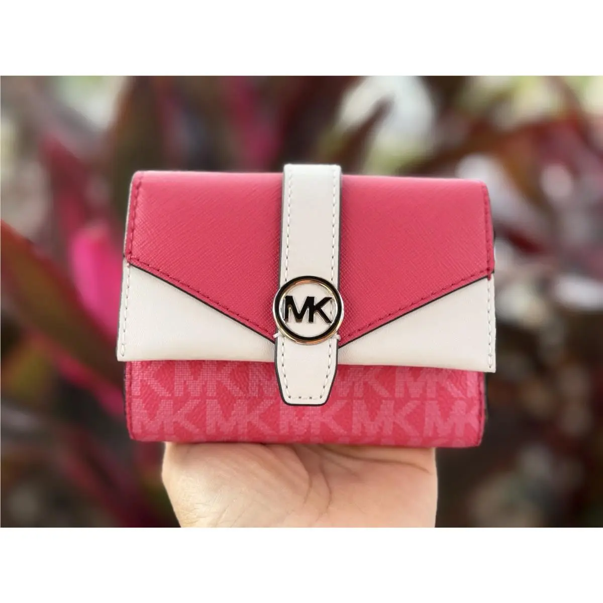 Michael Kors Greenwich MD Trifold Wallet MK Hibiscus Pink Multi
