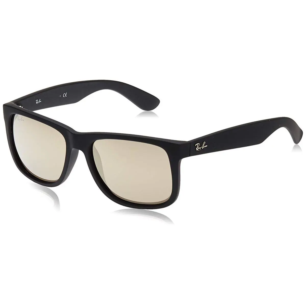 Ray-ban RB4165 Mens Justin Sunglasses - Rubber Black / Light Brown Mirror Gold - Rubber Brown on Grey/Light Grey Gradient Green (854/7z), lens__map: Grey