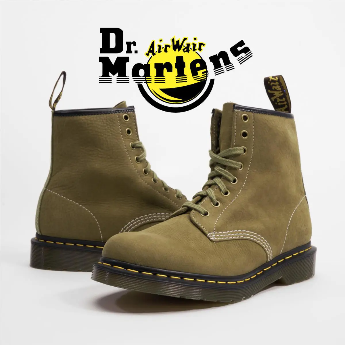 Dr. Martens 1460 Muted Olive Tumbled Nubuck Leather Boots • US M8 / W9 - Green