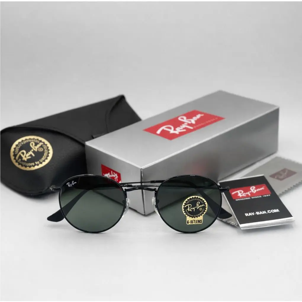Ray-ban Sunglasses RB3447 Round Metal Black Frame Green Classic Lens 50mm Unisex