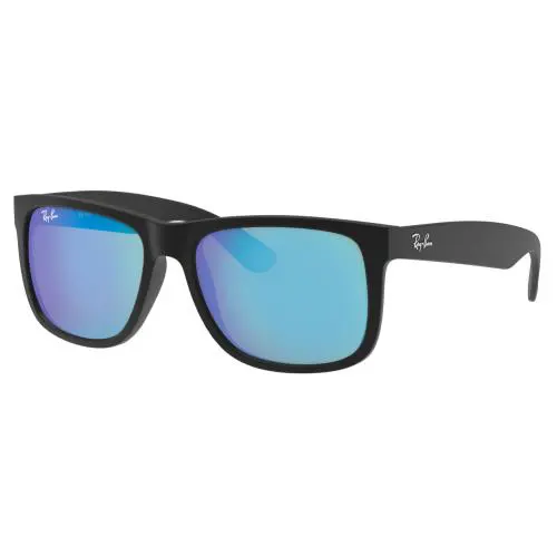 Ray-ban Justin Color Mix Matte Rubber Black Blue Mirror Lens RB4165 622/55 55 - Frame: Black, Lens: Blue