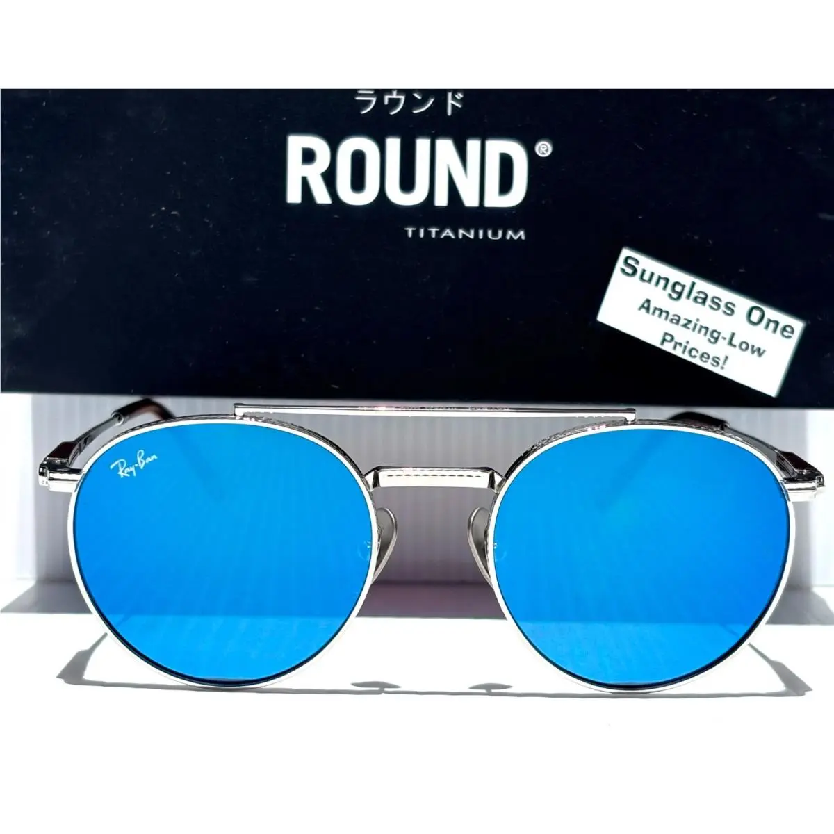 Ray Ban Round II Titanium Silver Frame Blue Grey Mirror Sunglass RB8237 3139/04