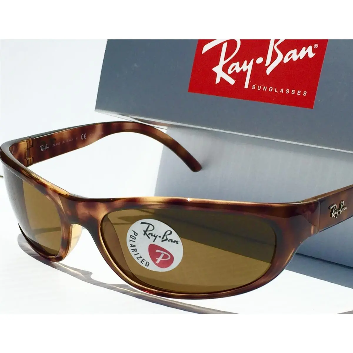 Ray Ban Sport Wrap Tortoise Frame Polarized Brown Lens Sunglass RB4033 642