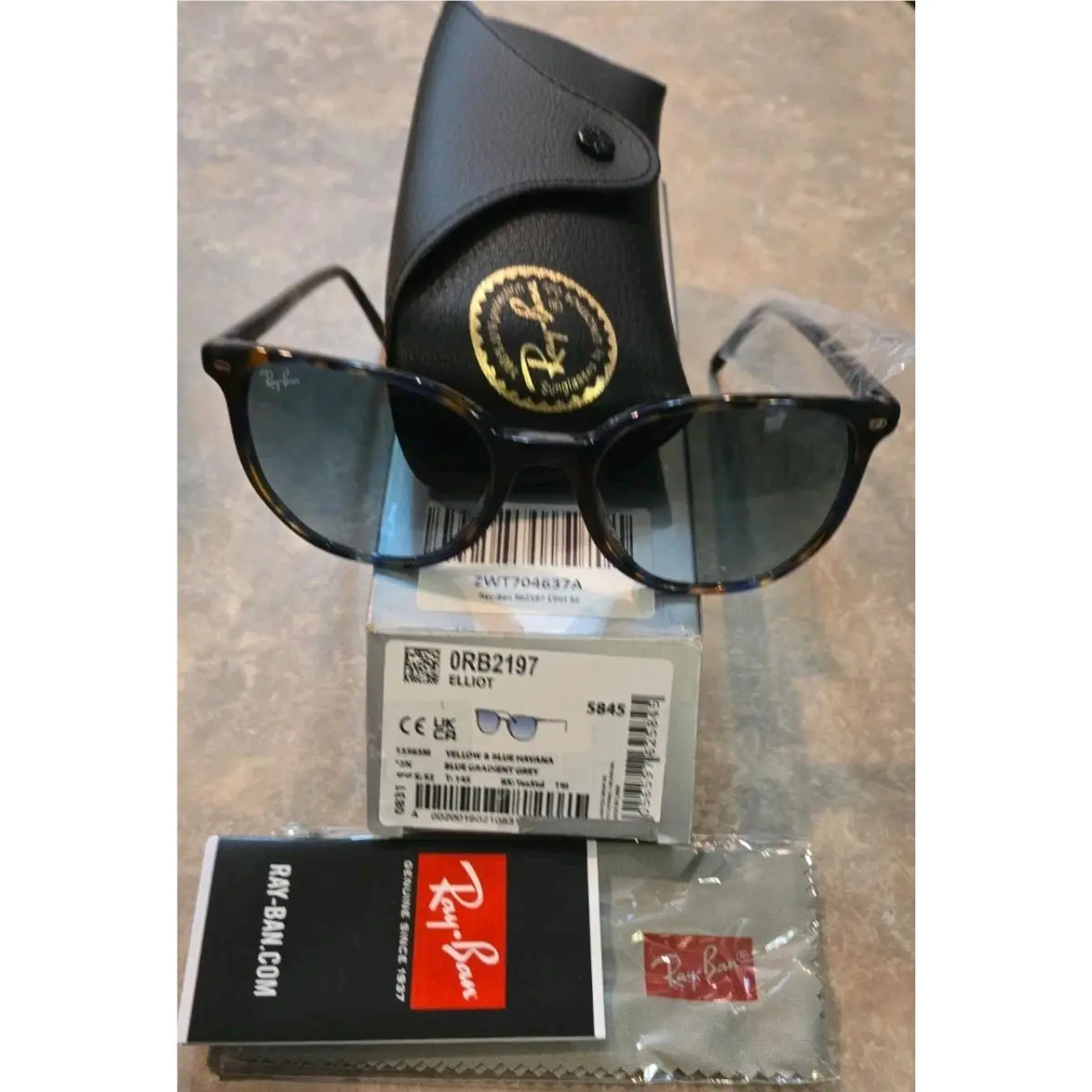 Ray Ban Elliot RB2197-13563M 52 Yellow Blue Havana Blue Gradient Grey Lens