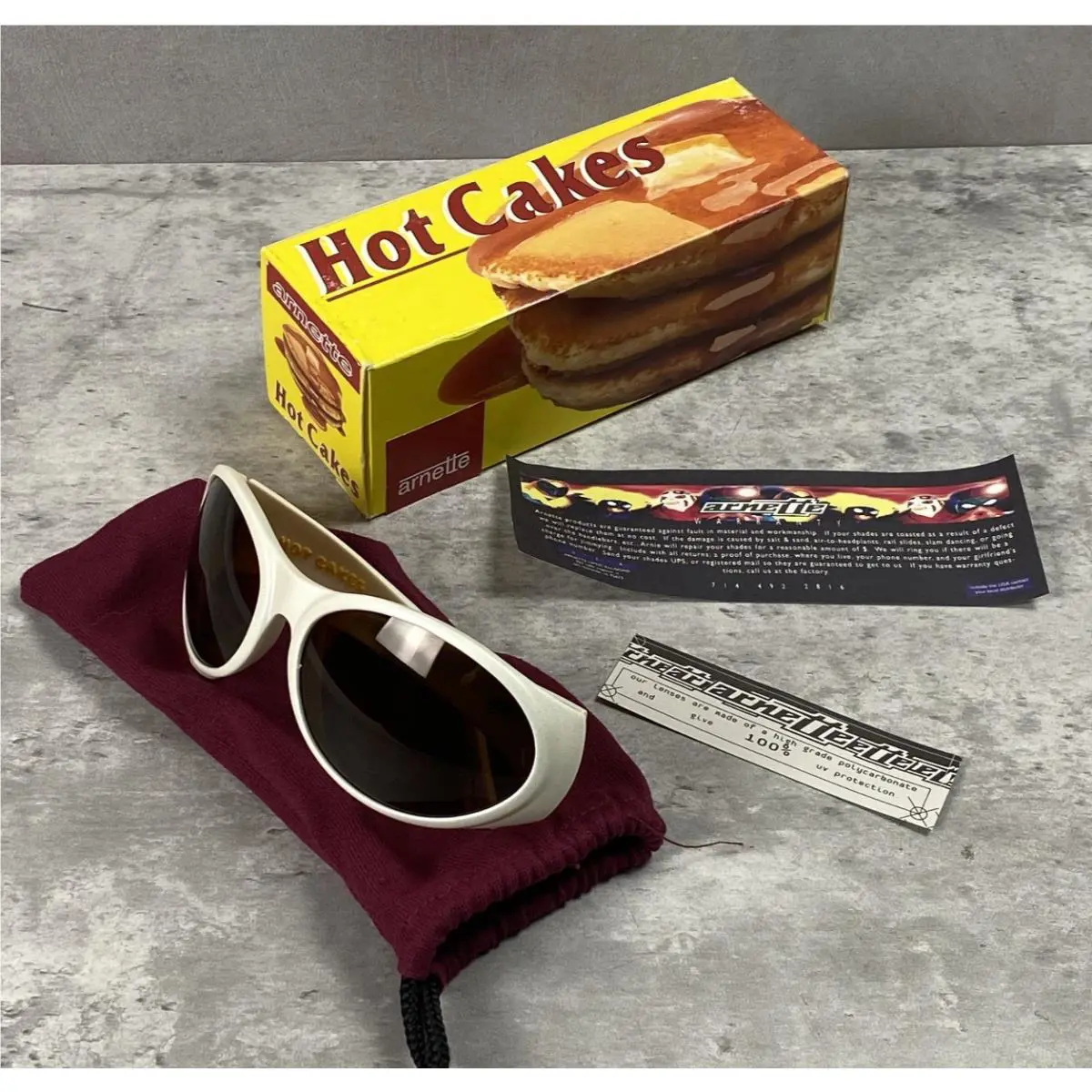 Vintage 2000s Y2K Arnette Hot Cakes Sunglasses White Frame Bronze Lens Nos