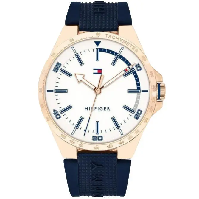 1791526 White Dial Blue Silicone Strap Quartz 46MM Mens Watch by Tommy Hilfiger