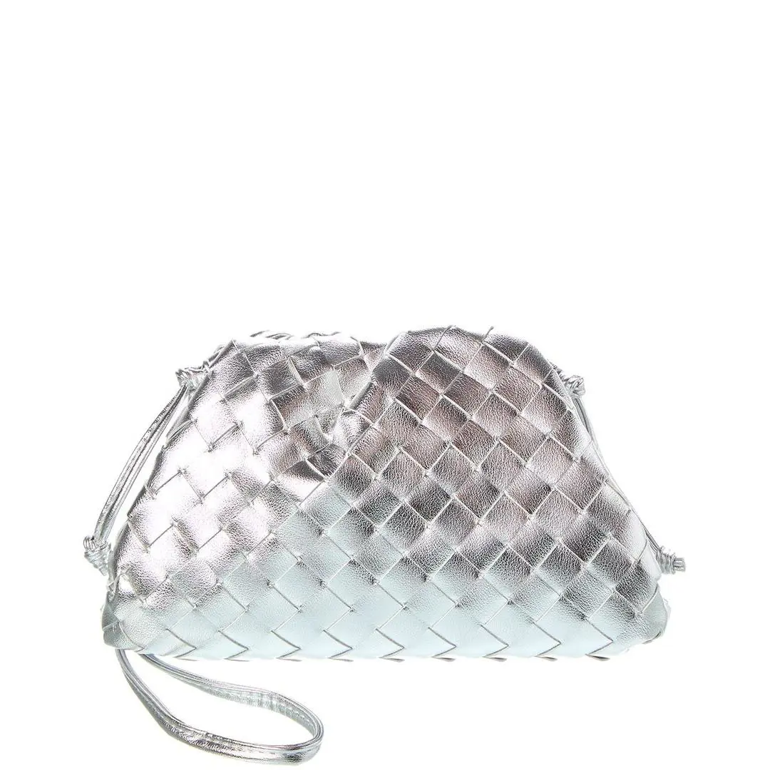 Louis Vuitton Tiffany Fred Paris Woven Metallic Leather Pouch Women`s Silver