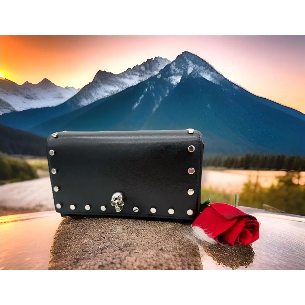 Alexander Mcqueen SM Skull Studded Chain Leather Clutch Crossbody Bag