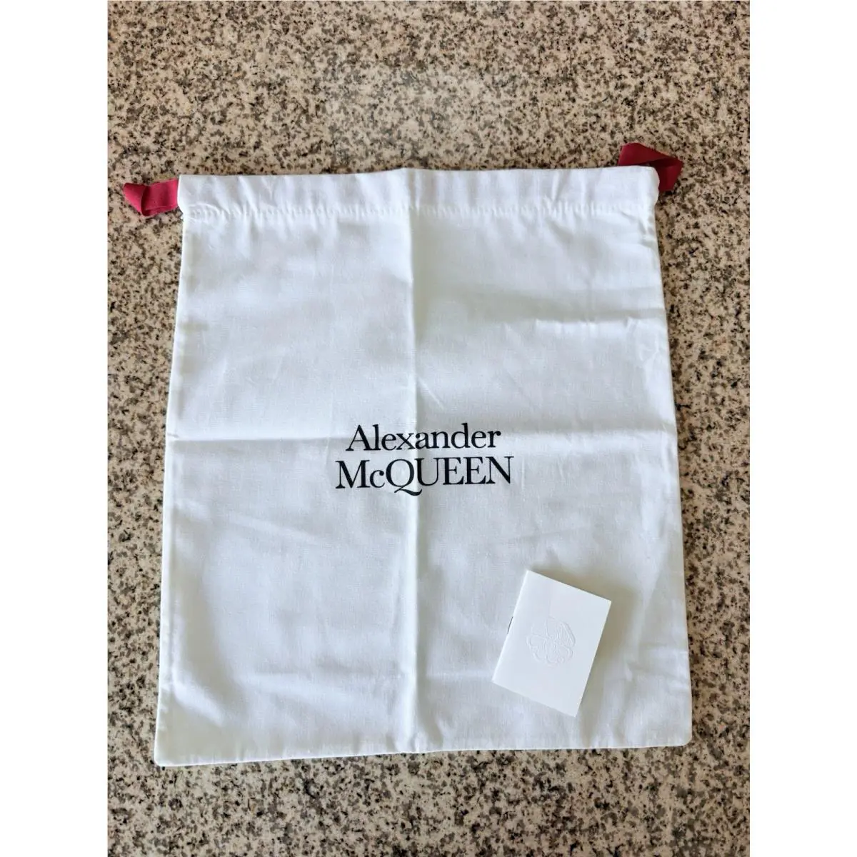 Alexander Mcqueen White Cotton Dust Bag w/ Red Drawstrings Logo Print Designer