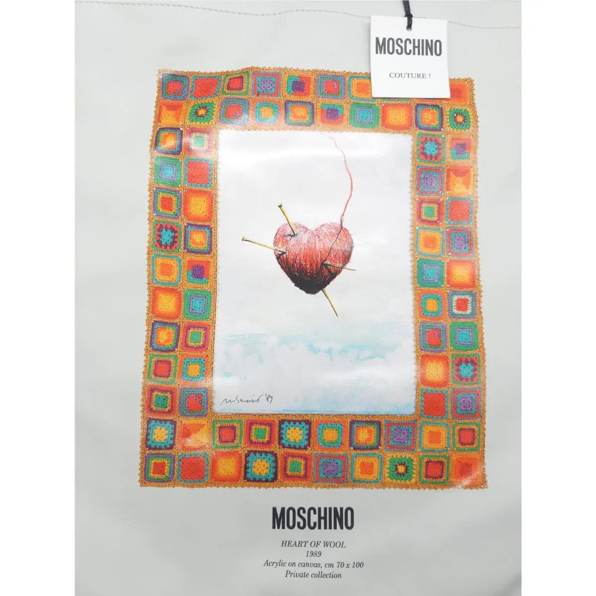 Moschino Couture Nappa Leather Bag Shopper Heart of Wool Print JL25145