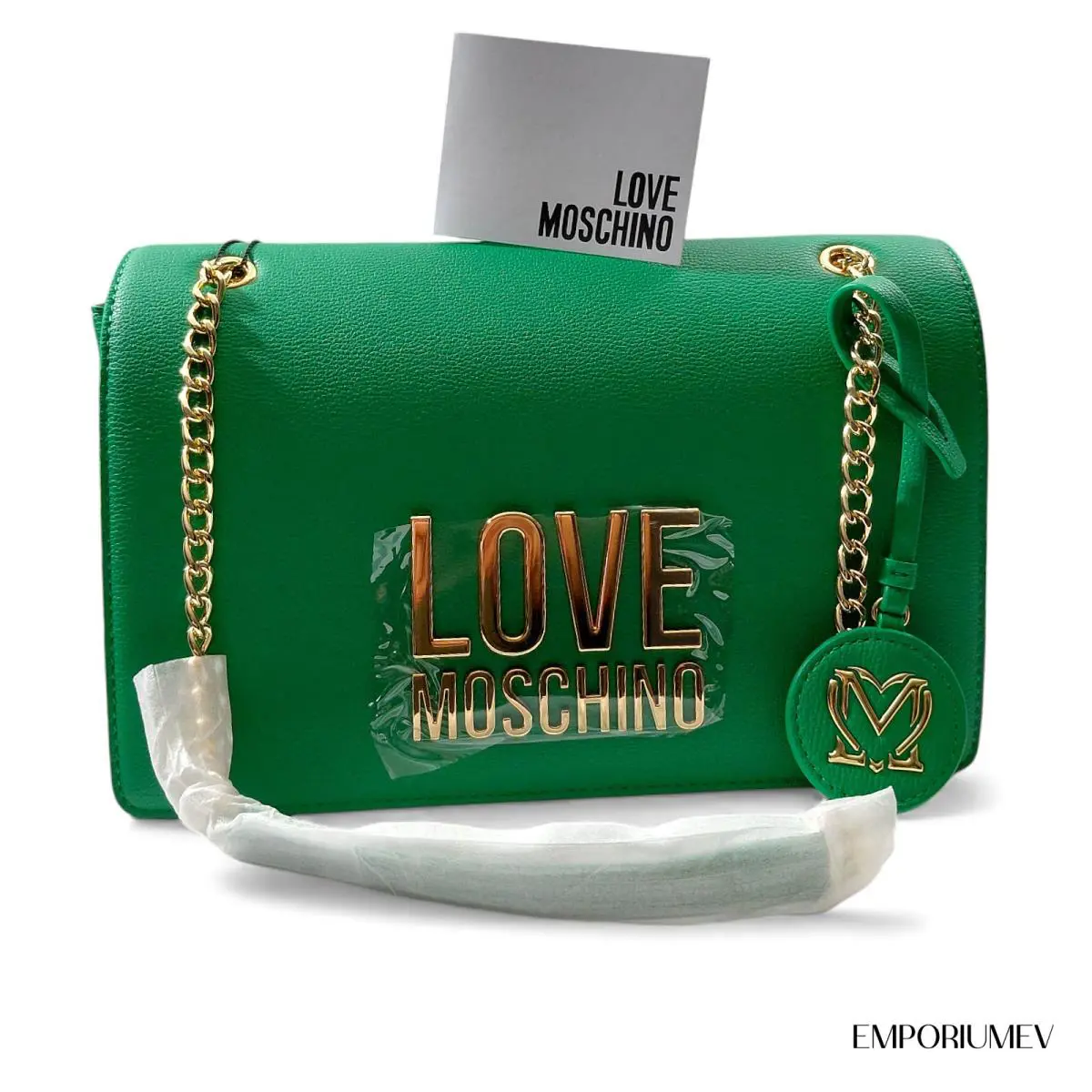 Love Moschino Women s Green Shoulder Bag Crossbody Leather Gold Cha