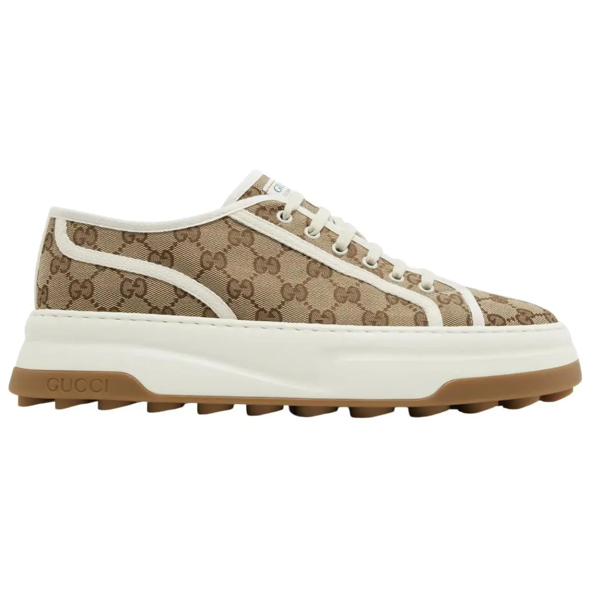 Men`s Gucci Beige Interlocking G Canvas Tennis Sneakers 745997 - Beige