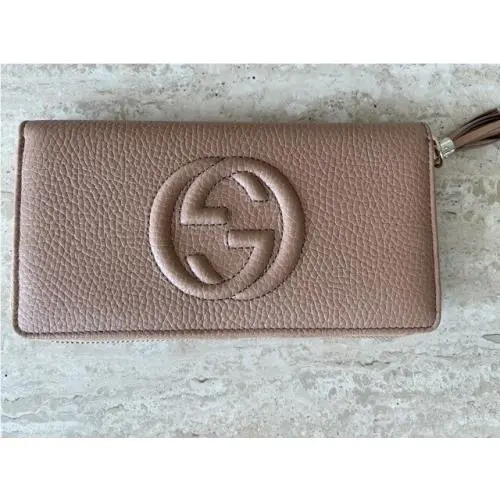 Gucci Soho Leather Camelia Long Wallet Zip Around GG Large Italy GG Box