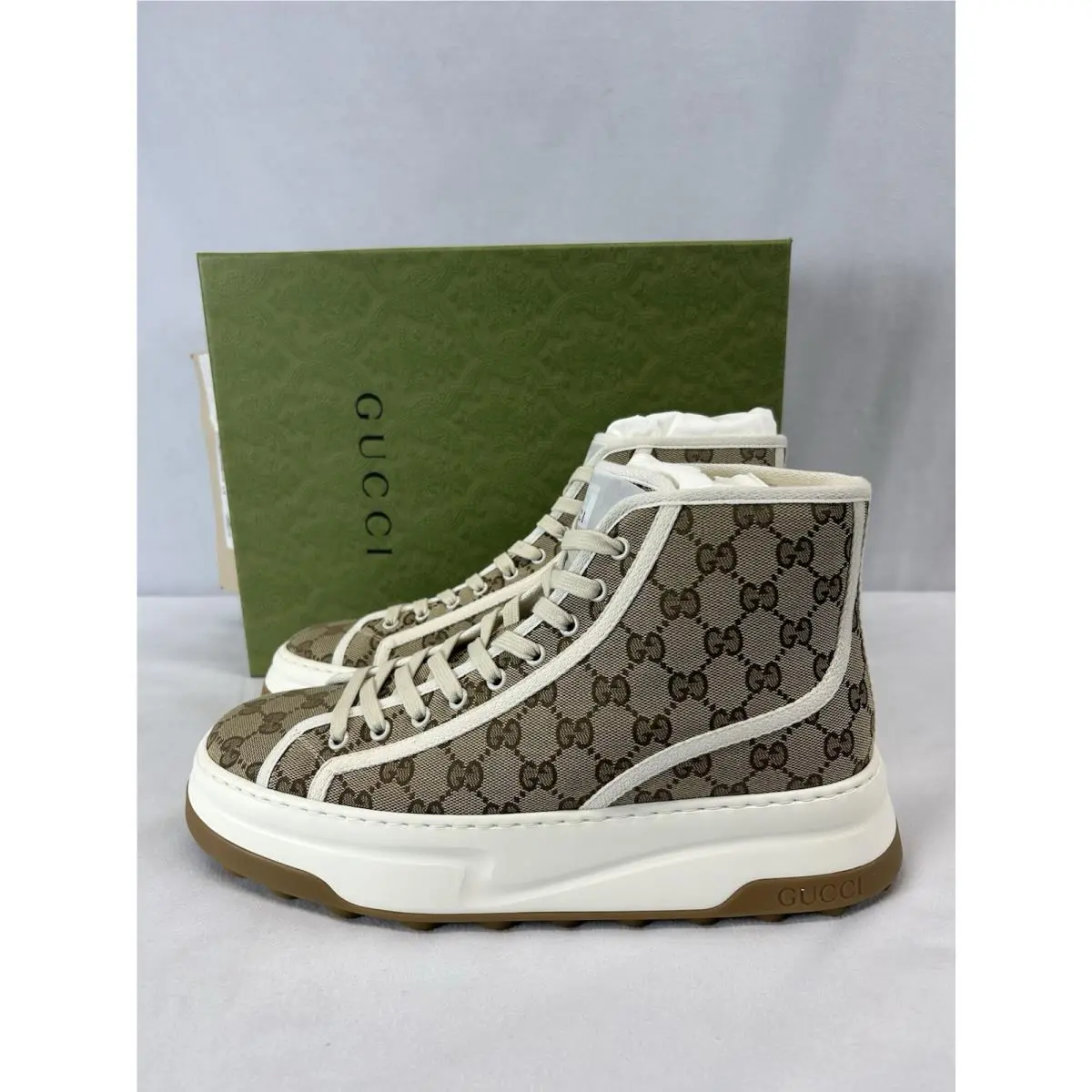 Men’s Tennis 1977 High-top Fabric Sneakers in Beige Sz US 11.5 by Gucci