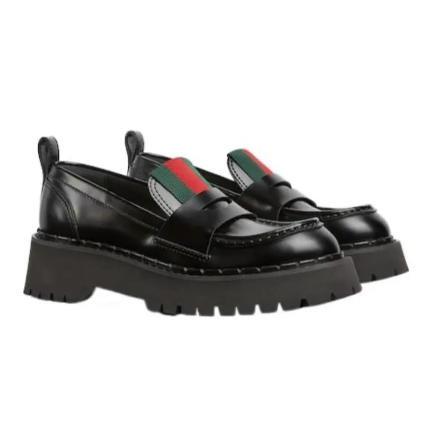 Gucci Women`s Interlocking Chunky Leather Loafers Lug Sole Sz 39.5/US 9.5