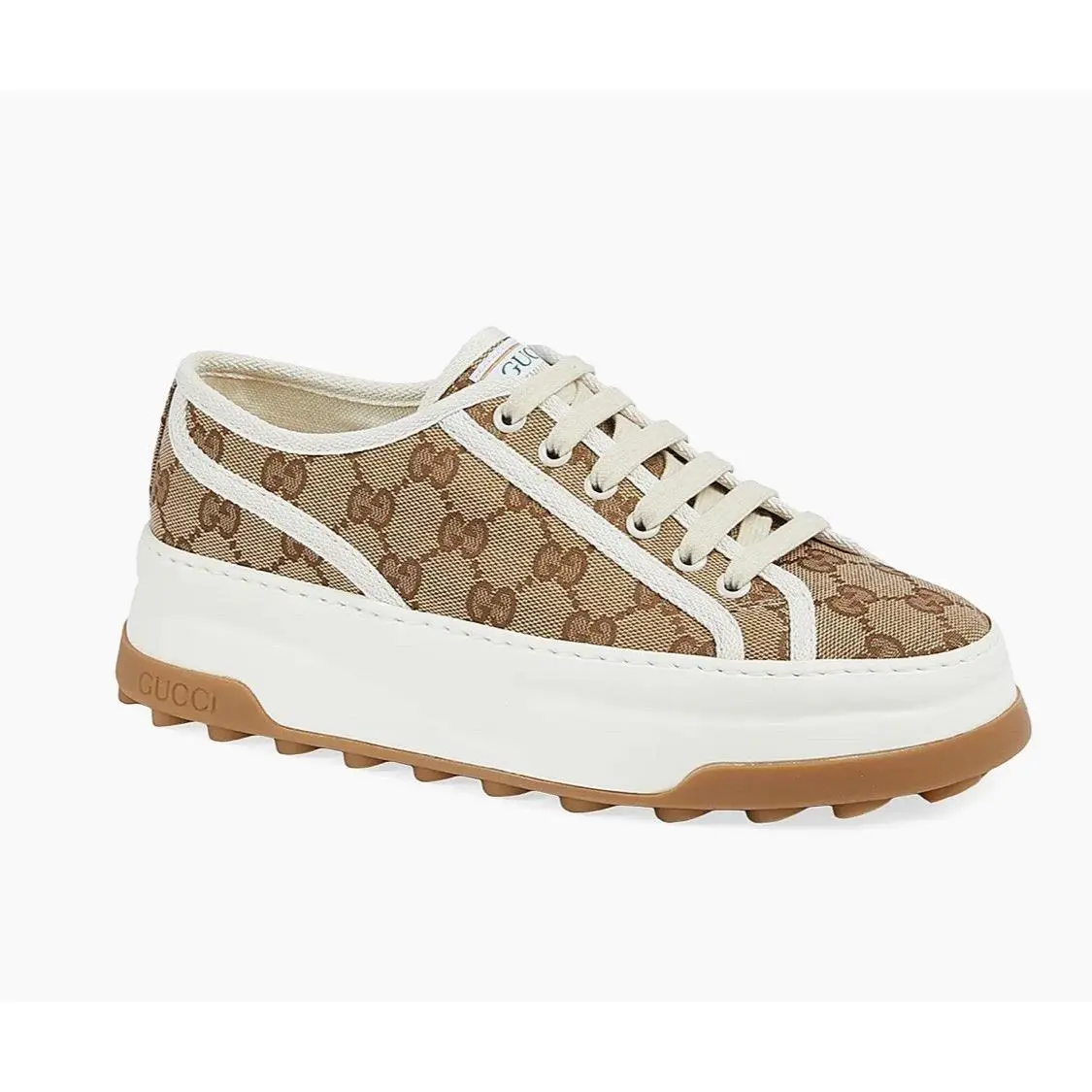 Beige Ebony Canvas Low Top Sneakers Shoes Men US 16.5 by Gucci