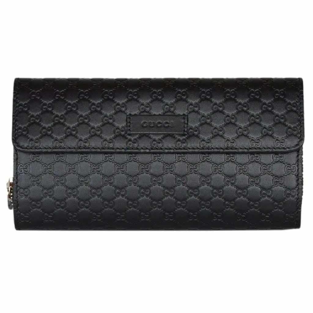 Gucci Signature Micro GG Black Fold Wallet Leather Purse Italy Zip Card Case