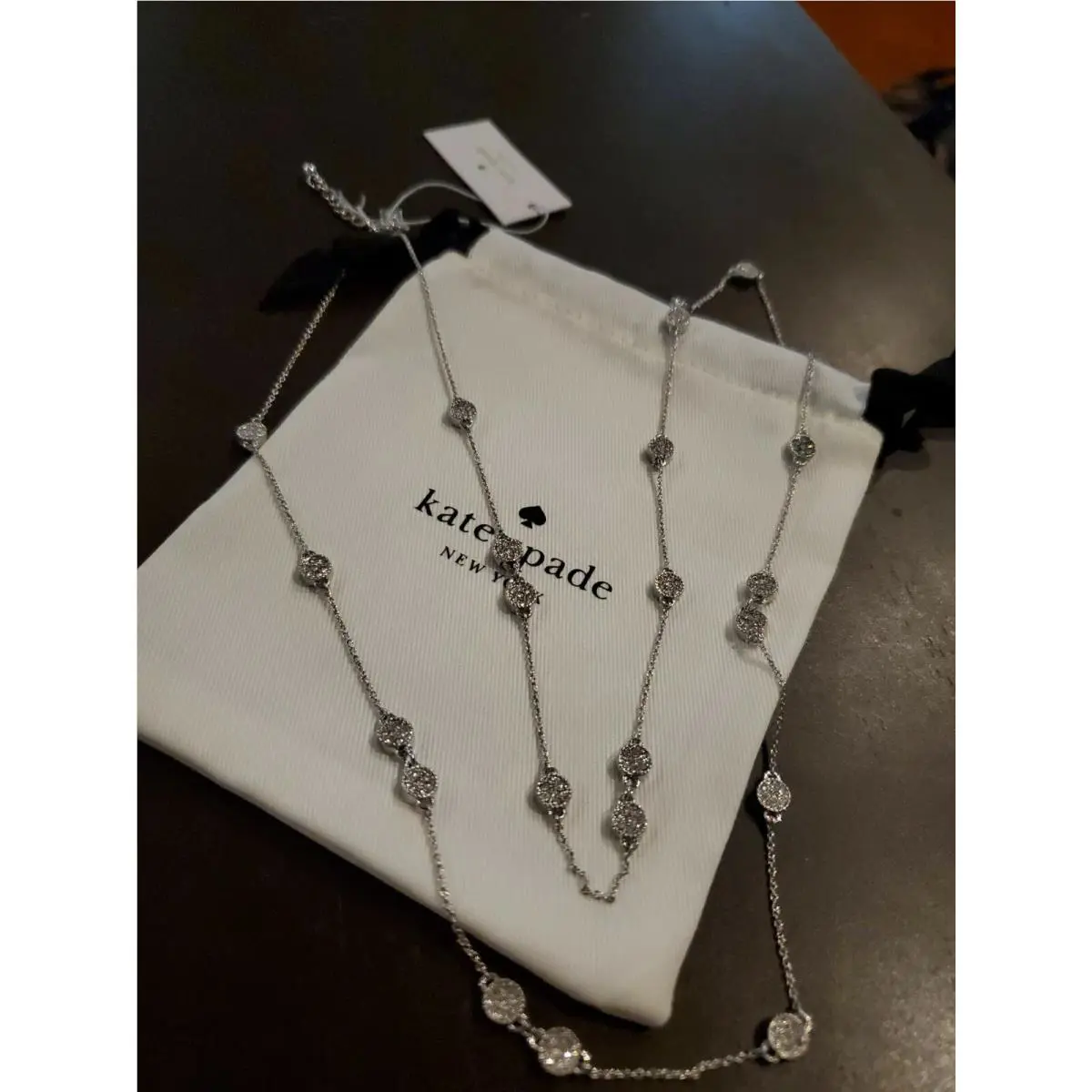 Kate Spade Silver Gatsby Dot Mini Scatter Crystal Long Necklace