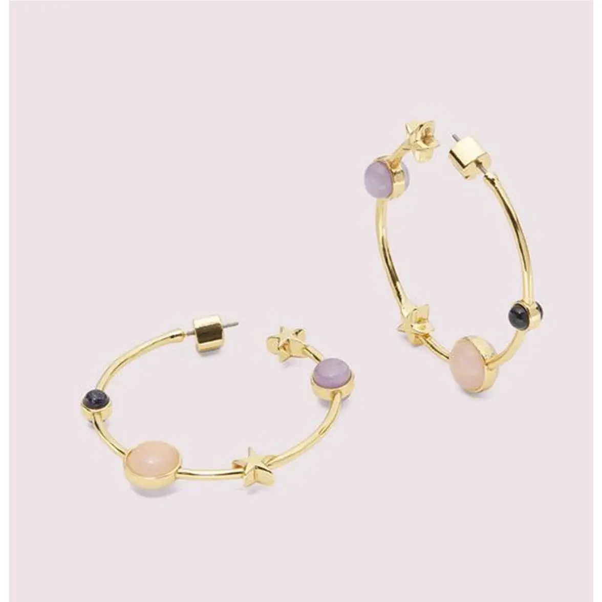 Kate Spade On The Rocks Hoops Semiprescious Stones Stars Gold Tone Pink