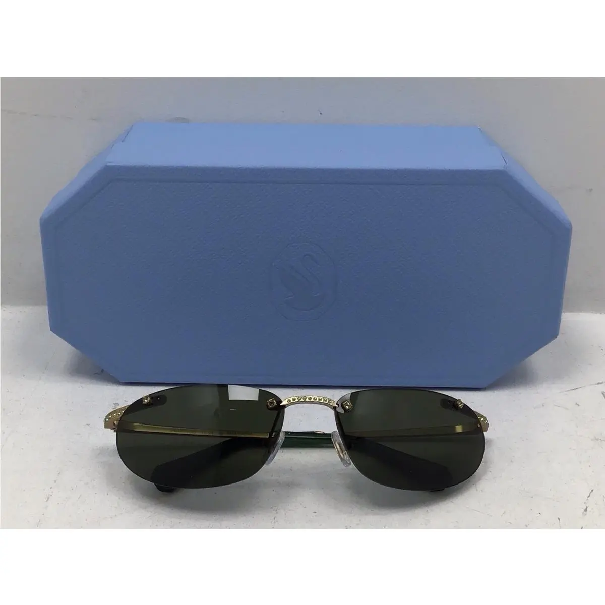 Women’s Round Green Rimless Sunglasses with Diamonds by Swarovski