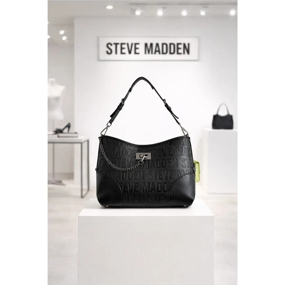 Steve Madden Black Deboss Shoulder Bag w/ Wallet Set