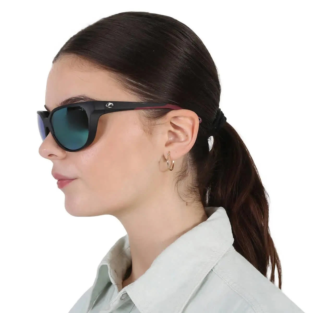 Costa Del Mar Mayfly Green Mirror Polarized Glass Cat Eye Ladies Sunglasses - Black, Frame: Black, Lens: Green