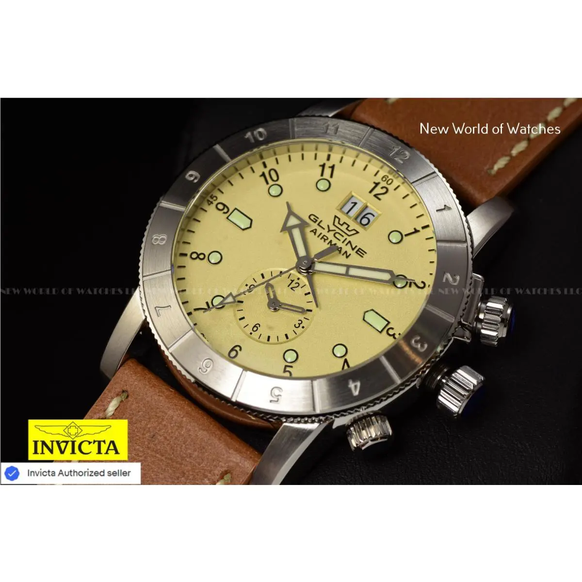 Glycine Men`s Airman Gmt 40mm Swiss Quartz Dial Brown Leather Band Watch