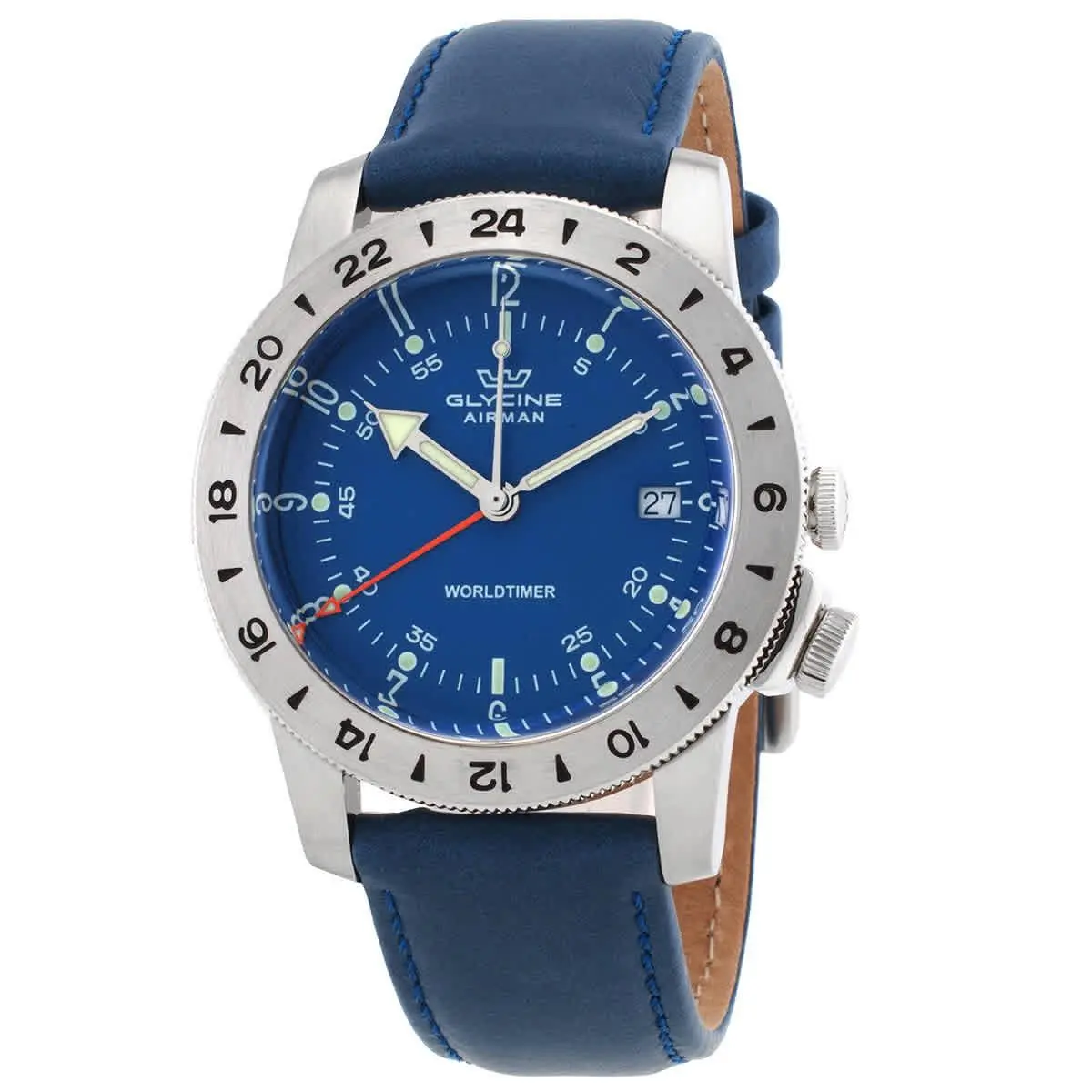 Glycine Airman Vintage Gmt Quartz Blue Dial Men`s Watch GL1049