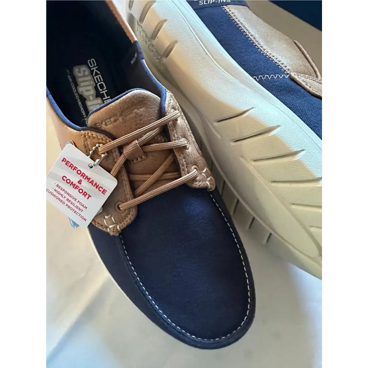 Skechers shoes - Skechers Hands Free Slip-Ins - Hands Free - 136536/NVY - Navy Blue Canvas Upper with tan/light brown faux leather overlays (UPC: 197627076454) 0