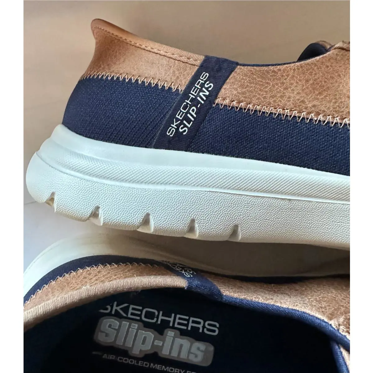 Skechers shoes - Skechers Hands Free Slip-Ins - Hands Free - 136536/NVY - Navy Blue Canvas Upper with tan/light brown faux leather overlays (UPC: 197627076454) 1