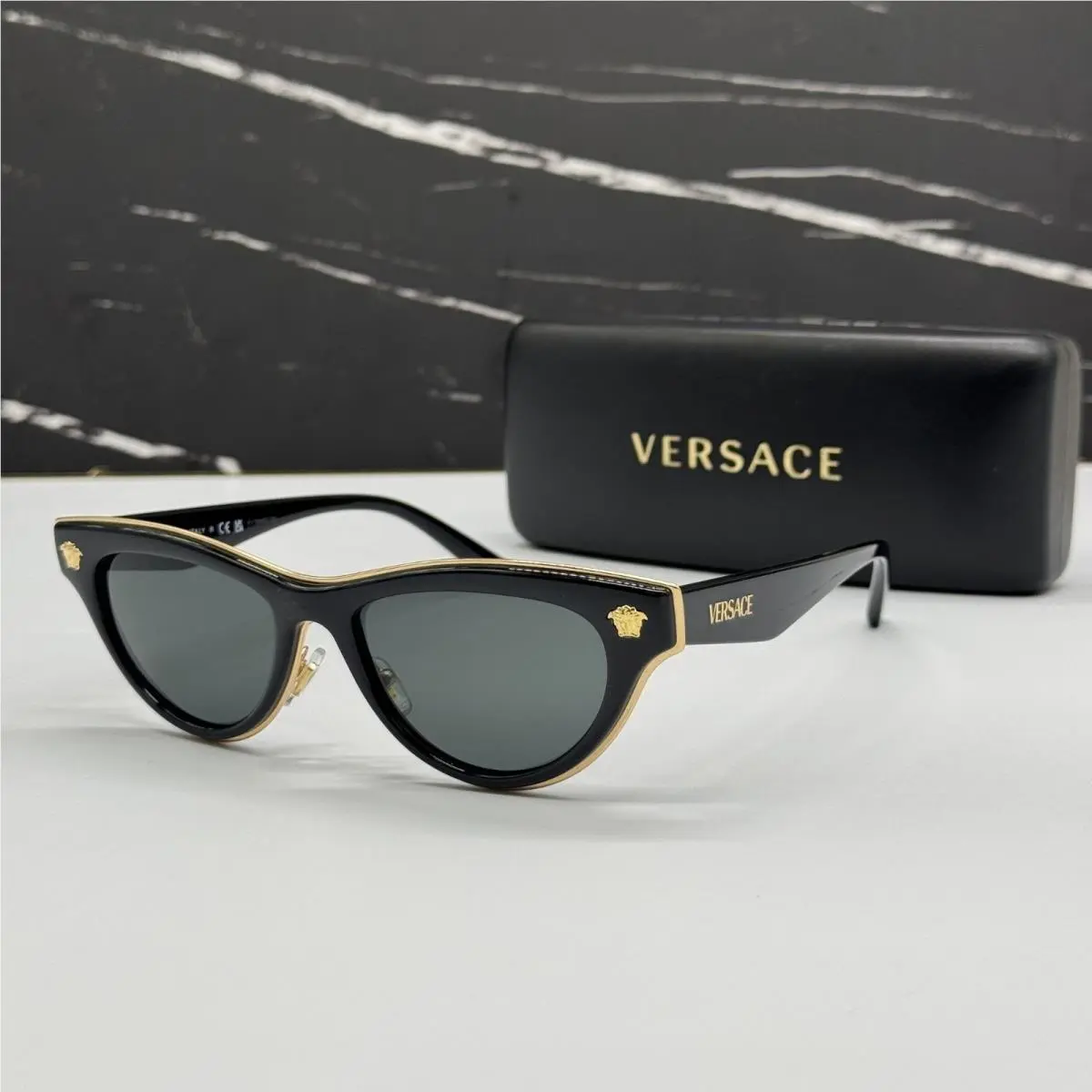 Versace VE2273 GB1/87 Cat Eye Black/gray Women Sunglasses Mod 2273 GB1/87