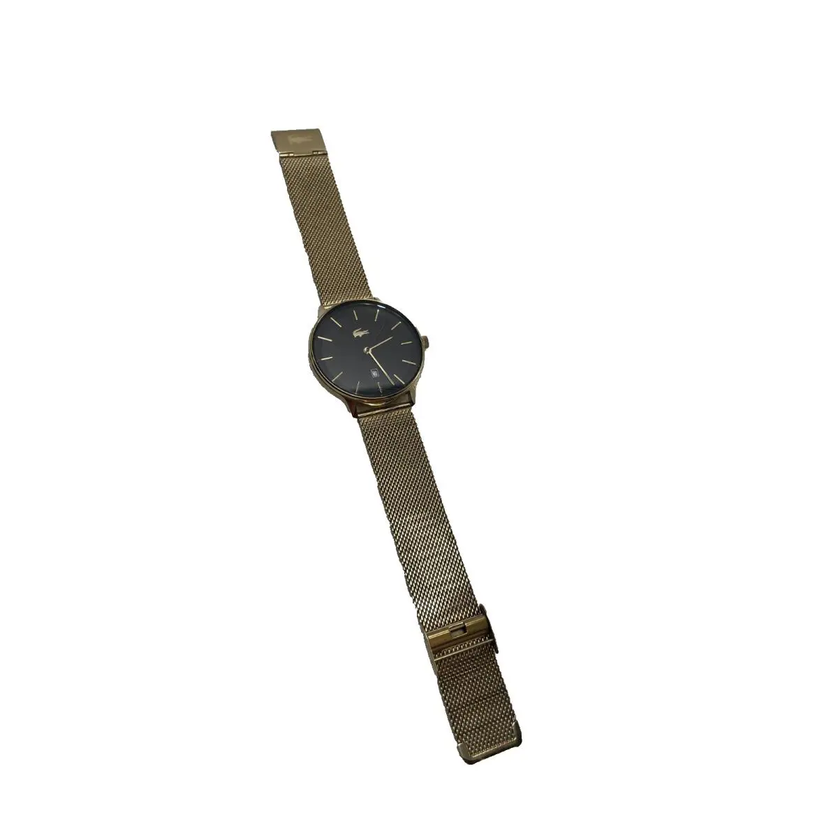 Lacoste Club Men`s Wristwatch Gold Stainless Steel Mesh Band Quartz Black Dial