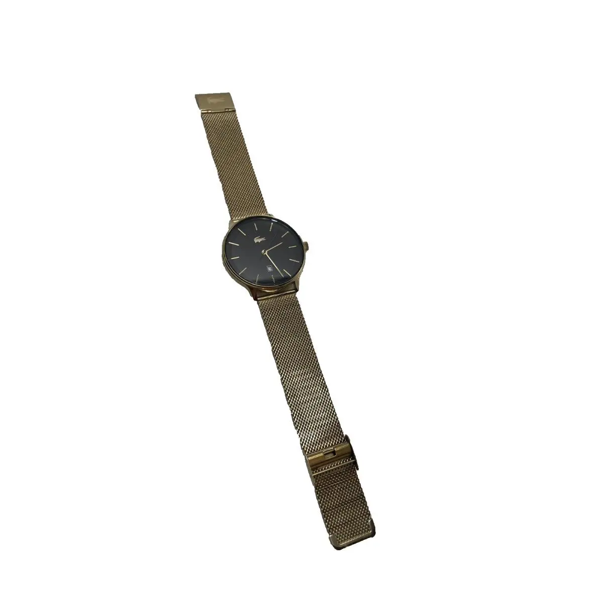Club Men Watch Gold Stainless Steel Mesh Band Quartz Black Dial 2011140 by Lacoste