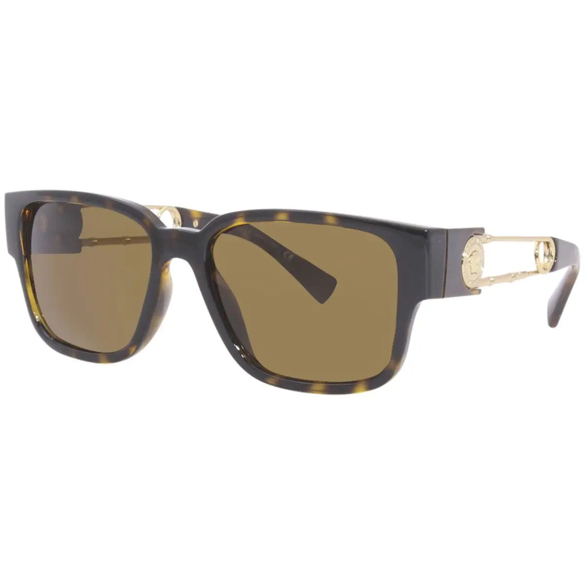 Versace 4412 108/73 Sunglasses Men`s Havana/gold-safety Pin Logo/dark Brown 57mm