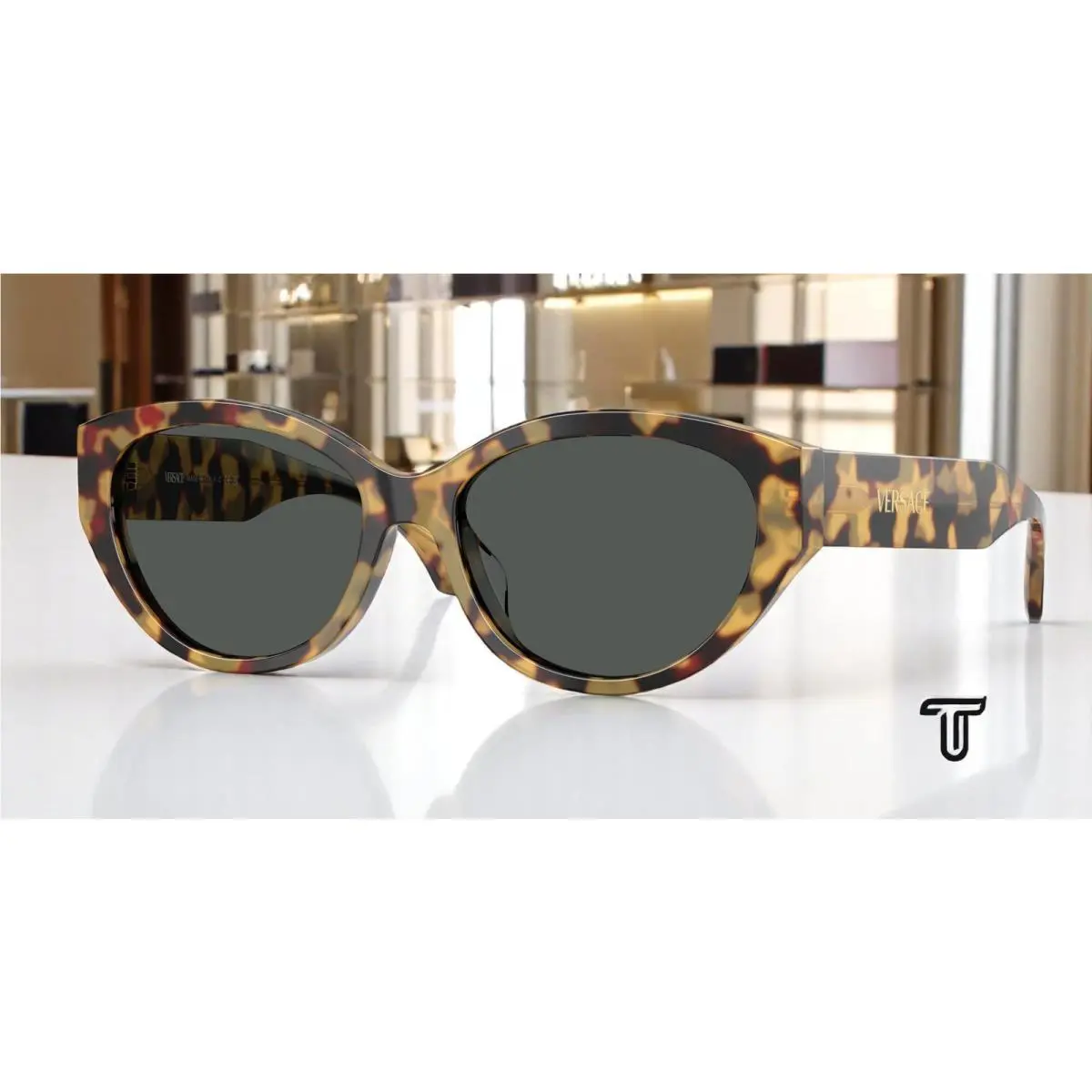 Versace VE4495D 777 87 Brown Yellow Havana Dark Grey 56 mm Women`s Sunglasses