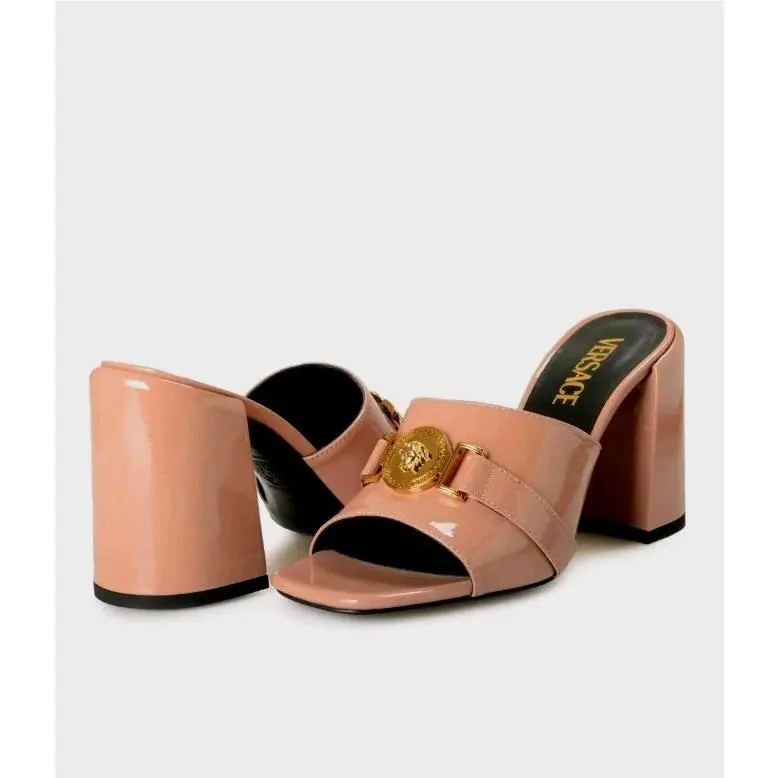 Versace Women`s Gold Medusa Leather Sandals Mules Shoes EU 39 US 9