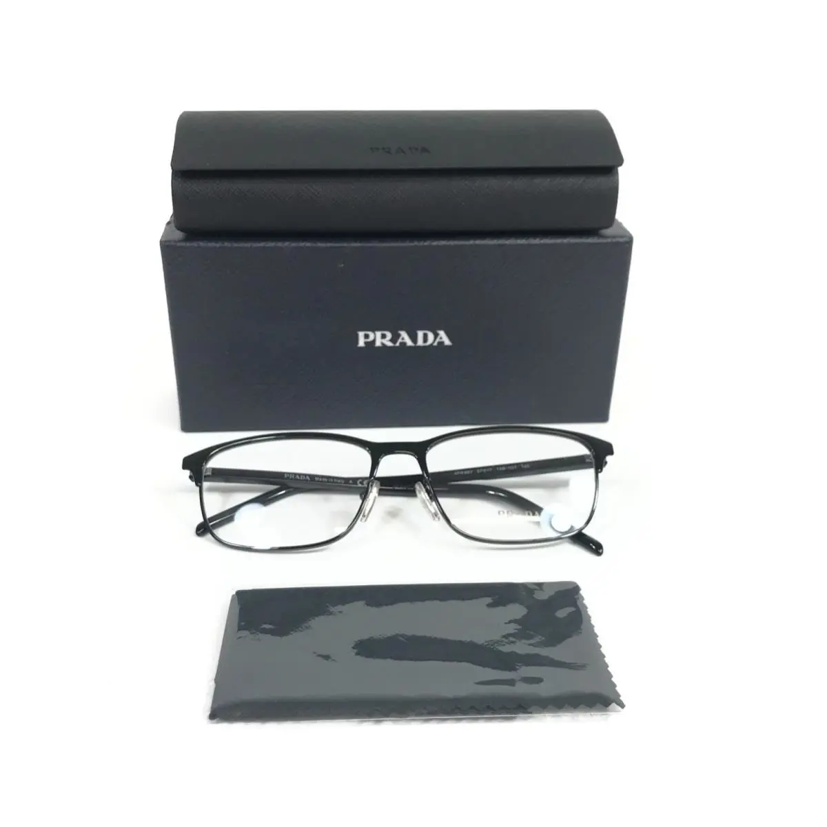 Prada Eyeglasses Frames VPR66Y 1AB-1O1 Polished Shiny Black Square 57-17-145