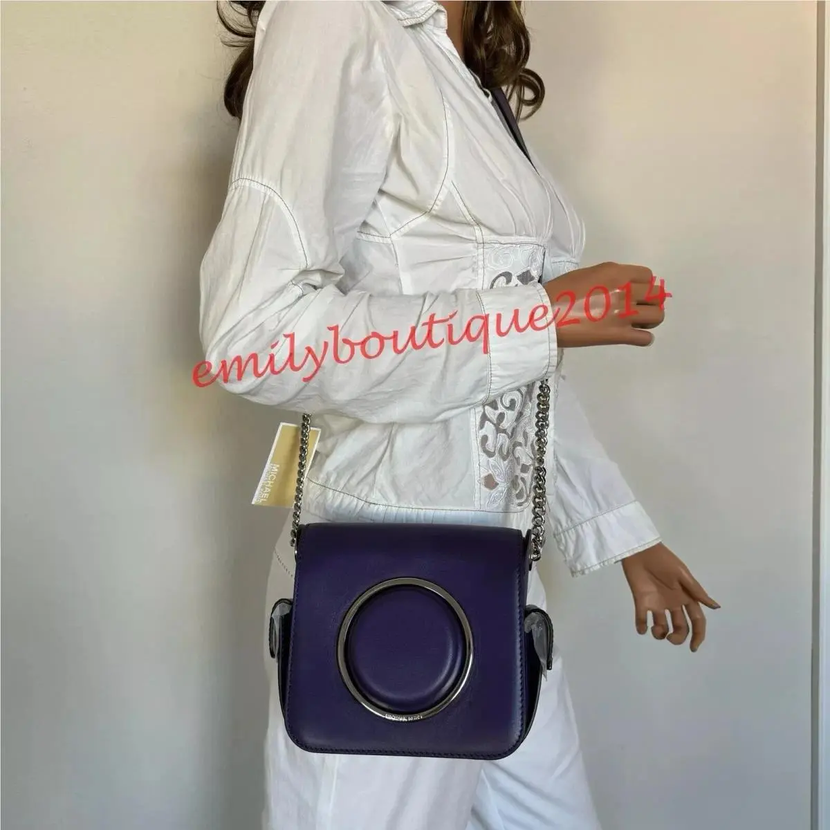 Michael Kors Scout Collection Molded Camera Crossbody Bag Iris Leather