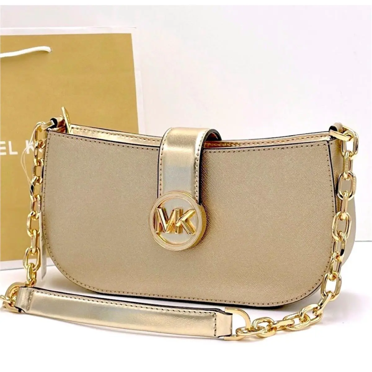 Michael Kors Carmen Small Shoulder Chain Bag IN Gold