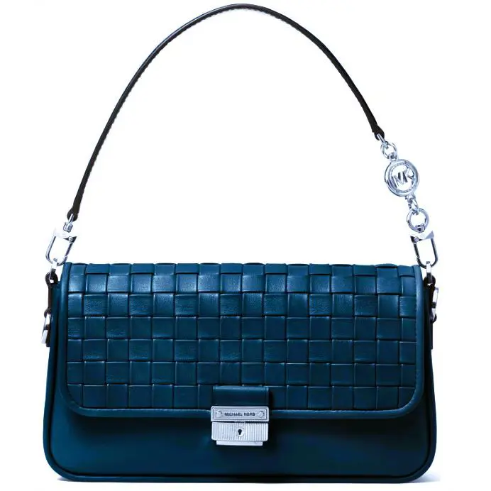Michael Kors Shoulder-bag Crossbody Double Strap Teal Weaved Leather Push-lock