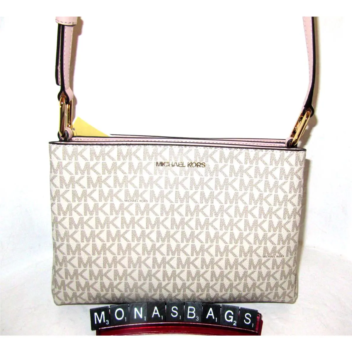Trisha Triple Compartment Powder Blush Signature Crossbody Bag by Michael Kors